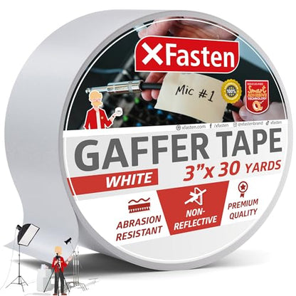 XFasten White Gaffers Tape 3 Inch x 30 Yards, Multipurpose, No Residue Gaffing Tape, White Gaff Tape Non-Reflective Matte Finish for Photography, Floor Marking, Walls, Indoor, Outdoor Locations - size: 3 Inches x 30 Yards (90 Feet)
