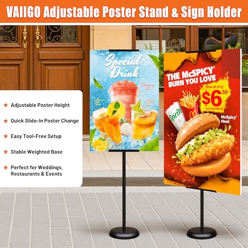2Pack Adjustable Poster Stand for Display, Single-Sided Floor Pedestal Sign Holder, Poster Board Easel Stand up to 58", Welcome Sign Stand for Foam & Board, Wedding, Business & Events – Black - size: 2 Pack