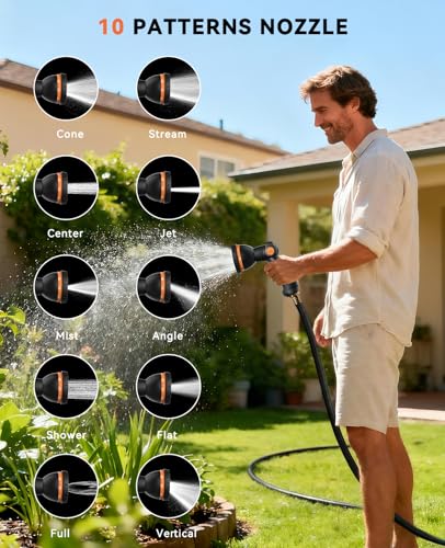 SUNPOW Retractable Garden Hose Reel - 1/2 inch x 85ft Heavy Duty Wall Mounted Hose Reel with 3/4 inch Brass Fitting & 10 Sprayer Nozzle - Any Length Lock, Auto Rewind System, 180°Swivel Bracket- Grey - size: 85FT