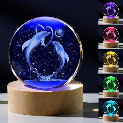 3D Dolphin Gifts for Women - Crystals Ball 60mm Dolphin Figurines Decor Glass Animals Figurine - Birthday Keepsake Paperweight - style: Dolphin