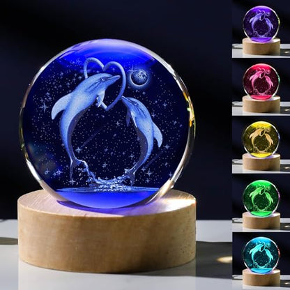 3D Dolphin Gifts for Women - Crystals Ball 60mm Dolphin Figurines Decor Glass Animals Figurine - Birthday Keepsake Paperweight - style: Dolphin