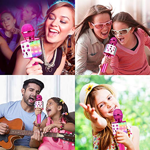 BlueFire 4 in 1 Karaoke Wireless Microphone with LED Lights, Portable Microphone for Kids, Great Gifts Toys for Kids, Girls, Boys and Adults (Purple) - color: purple
