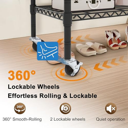 Whitmor 3 Tier Rolling Garment Rack, Heavy Duty Adjustable Metal Clothing Rack with Side Hooks, Double Rods & 360° Lockable Wheels, Max 600LBS for Hanging Clothes, 35.4" L x 16" W x 77" H, Black