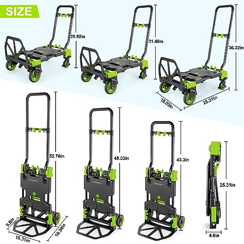 Folding Hand Truck Dolly, 330lb Convertible 4 to 2 Wheel Moving Cart, Green | Dolly Cart with Retractable, Aluminum Alloy & Cast Iron Build, Nylon Wheels,Compact Fold,for Moving,Office,Delivery,Outdoor - size: 330LB Green