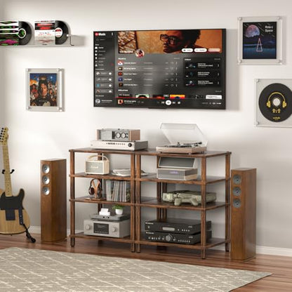 LELELINKY 4-Tier AV Media Player Stand, Brown Stereo Cabinet, Modern Stereo Cabinet, Wooden TV Stand,Game Console Shelf, Multifunctional Entertainment Center, Suitable for Home, Conference Room - color: Brown, size: 4 Tier