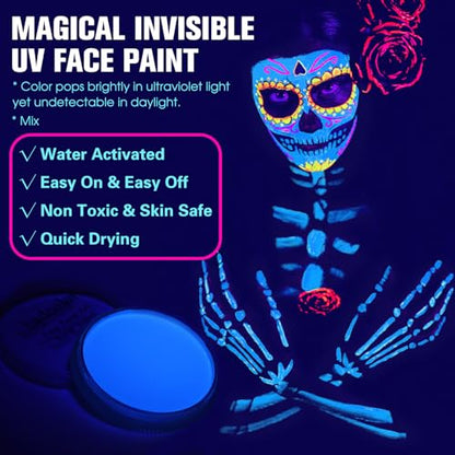 Invisible Clear Neon Face Body Paint(30g/1oz), Water Activated UV Blacklight Reactive Facepaint, Fluorescent Washable Face Body Painting Kit for Halloween SFX Makeup, Raves, Parties & More - color: Neon Clear