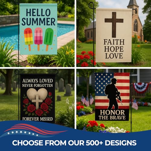 DC Custom Garden Flag with Stand, Double Sided custom yard flag Made in USA | Custom flag with pole (Optional), garden flag with holder, uv resistant flag, welcome flag, birthday flag, easter flag - color: Garden Flag