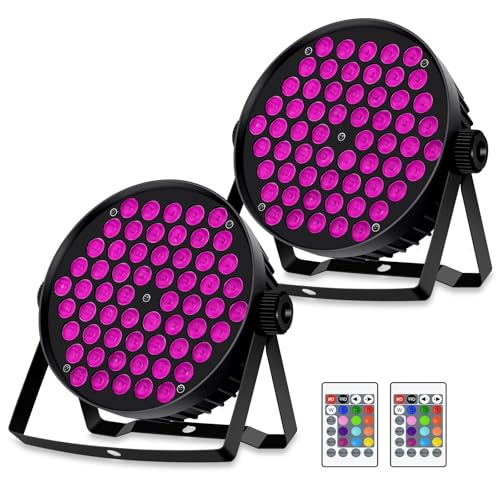 LED Par Lights, 90W 60 LED RGBW 4IN1 Stage Uplights Sound Activated Auto Play by Remote & DMX Control for Events Wedding Church Party DJ Live Show DJ Stage Lighting 2 Pack