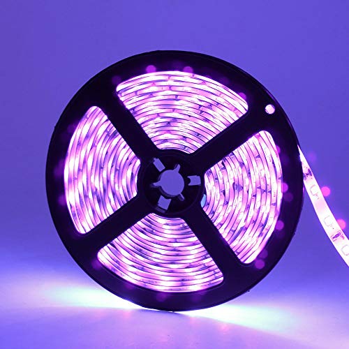 Super Bright 60 Watts UV Black Light LED Strip, 16.4FT/5M 3528 300LEDs 395nm-405nm Non-Waterproof Blacklight with Power Supply, for Night Fishing, Black Party - color: Non-Waterproof, size: 60Watts