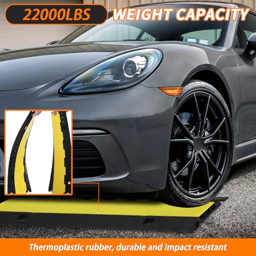 1 Pack Rubber Cable Ramp, 3 Channel Cable Protector Ramps, 28000 Lbs Load Capacity Heavy Duty Traffic Speed Bump, Cord Cover Wire Hose Protective for Driveway Indoor Outdoor