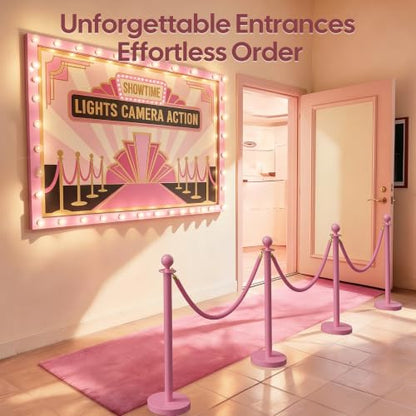 4 Pack Pink Stanchions and Velvet Ropes Set, Stainless Steel Crowd Control Barriers, 3Pcs Pink Ropes and Poles for Party Supplies,Prom,Birthday,Business,Wedding,Baby Shower, Bridal Shower,Anniversary - color: Pink, size: 4pcs