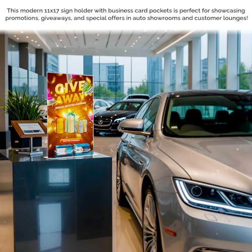 Marketing Holders 2 Pack Acrylic Sign Holder 11" x 17" Bottom Load Display with 2 3.5" x 2" Business Card Pockets for Restaurants Retail Stores and Businesses - size: 11"W x 17"H Bottom Load w/2 Card Slots