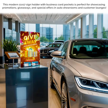 Marketing Holders 2 Pack Acrylic Sign Holder 11" x 17" Bottom Load Display with 2 3.5" x 2" Business Card Pockets for Restaurants Retail Stores and Businesses - size: 11"W x 17"H Bottom Load w/2 Card Slots
