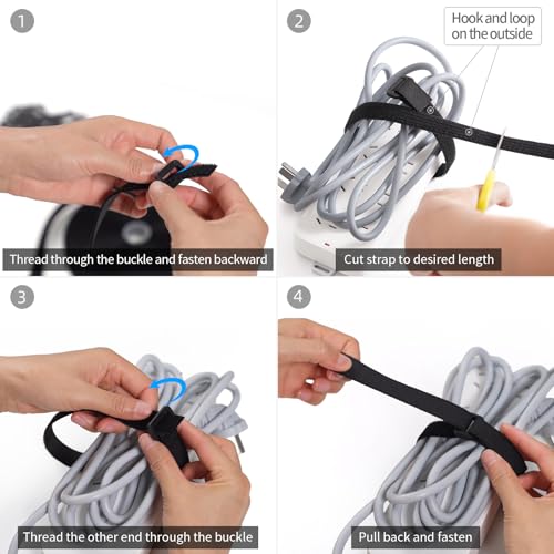 Trilancer 1" x16Ft Reusable Cable Ties, Hook & Loop Straps with 25 Buckles | Adjustable, Cut to Length, Ideal for Wire Management, Cord Organizer, and Cable Straps, Black - size: 1'' x16Ft