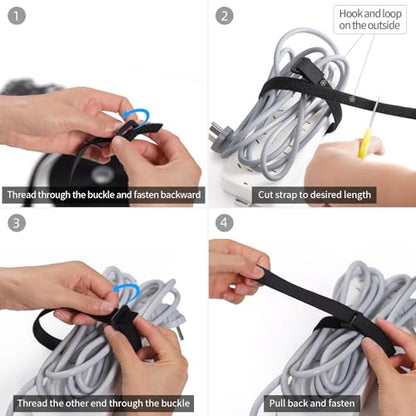 Trilancer 1" x16Ft Reusable Cable Ties, Hook & Loop Straps with 25 Buckles | Adjustable, Cut to Length, Ideal for Wire Management, Cord Organizer, and Cable Straps, Black - size: 1'' x16Ft