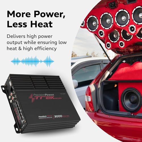 Precision Power Trax Micro Monoblock Class D Car Stereo Amplifier TM1.3000D – 3000W Single Channel Digital Subwoofer Amp with Wired Bass Control & High-Level Inputs for Powerful Audio - size: TM1.3000D