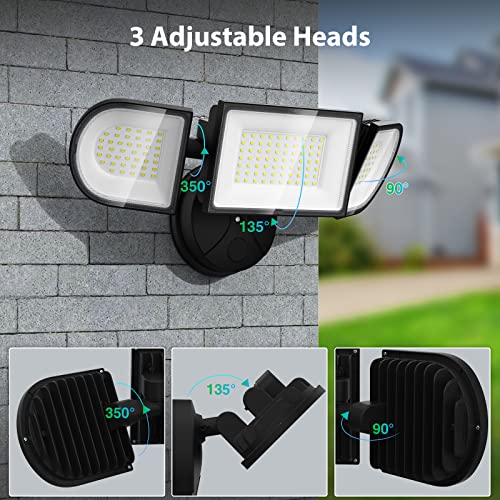 iMaihom 100W Flood Lights Outdoor, 9000LM Ultra Bright LED Flood Light Outdoor, 3 Adjustable Heads Security Lights, IP65 Waterproof Outside Flood Light, 6500K Floodlight for Yard Garage Court (Black)