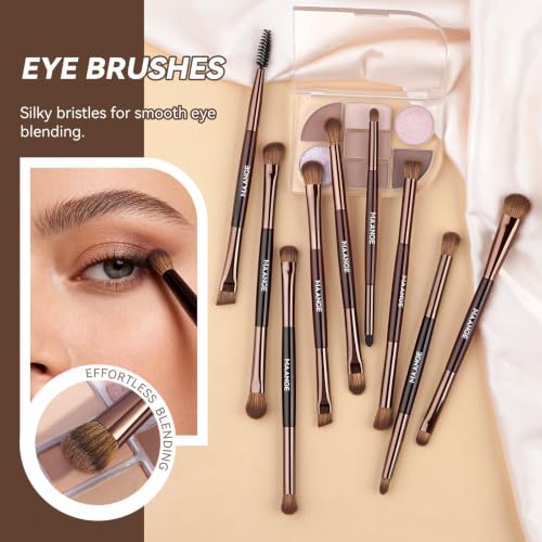 MAANGE 13 Pcs Foundation Makeup Brush Set With Bag, Make up Brushes, Double-End Multi Functional Makeup Brushes, Professional Face Brush Set Tools For Liquid Powder Concealer Cream Blush (Brown) - color: Brown