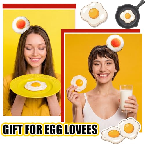 Knitgrip 2 Pcs Funny Headband For Women Costume Accessories,Fried Egg | Egg Hats for Adults Women, Halloween Party Dress Up, Novelty Headwear for Theme Events, Realistic Green Veggie Design - style: Fried Egg