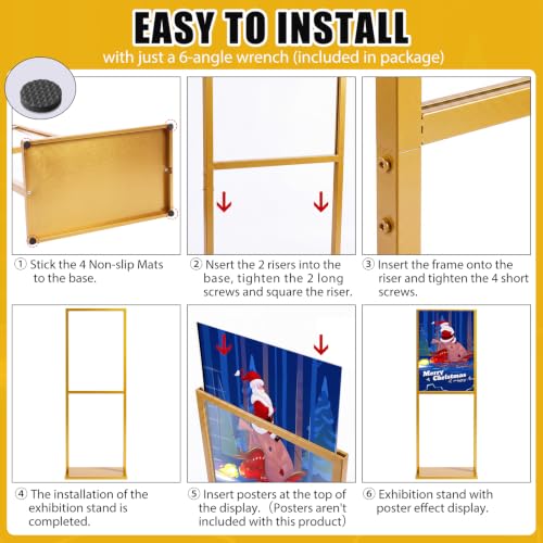 Blulu 4 Pcs Sign Stand Holder, 19.6"x 27.5" Double Sided Metal Wedding Sign Stand, Heavy Duty Floor Standing Poster Holder, Outdoor Banner Stands with Non Slip Mat for Board and Foam Display (Gold) - color: Gold
