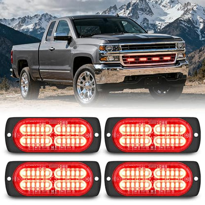Nilight 4PCS 24LED Red Strobe Light 12V/24V Grille Surface Mount | Hazard Safety Warning Light with Sync Feature for Car Truck Camper Side Marker Aluminum Alloy Base Emergency Lights - color: Red