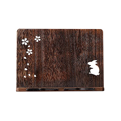 Book Stand with Page Clips, Foldable Reading Rest Holder, Portable Desk Bookrest, Cookbook/Tablet PC/Music Document Stand, Adjustable Wood Reading Frame (Sakura & Rabbit, 13.2 x 9.5 inches) - color: Sakura & Rabbit, size: 13.2 x 9.5 inches