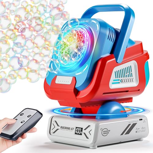 Upgraded Bubble Machine Outdoor Toys for Kids & Wedding Party | Auto Rotation,Type-C Rechargeable,Remote Control,RGB Lights - color: Blue