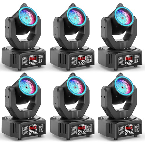 6-Pack Wiwreenm Mini Moving Head Light,30W LED Stage Lighting with Remote Control – Dot Beam/Pattern/Starry Sky Effects for Weddings, DJs, Disco, Church & Bar - color: 6-PACK