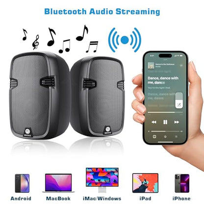 NBVOICE 10" 600W Professional PA System with Mixer DJ Bundle, Portabel Speakers 2-Way Wireless Bluetooth Sound System with USB SD XLR 1/4" RCA inputs-Home/OutdoorParty