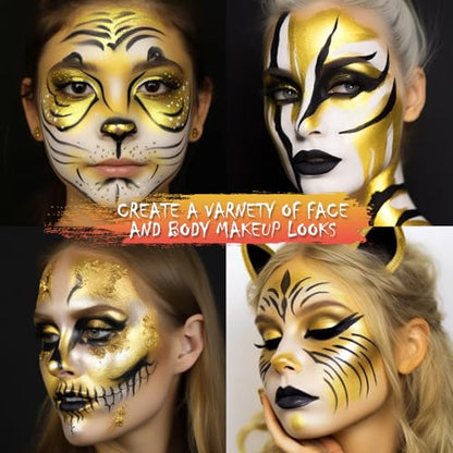 BOBISUKA Gold Face Body Paint Liquid Texture Washable Non Toxic Facepaint Fast Drying Metallic Gold Foundation Makeup for Halloween Cosplay SFX Costume Party Large Capacity(130ml) - color: Gold