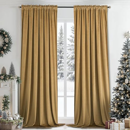 SimpleHome Golden Brown Velvet Curtains 90 Inch for Living Room Rod Pocket | Luxury Blackout Velvet Curtains,Thermal Insulated 2 Panels Room Darkening Drapes,Velvet Bedroom Curtains,W52 x L90,2 Panels - color: Golden Brown, size: 52"W x 90"L (Pack of 2)