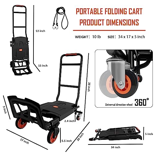 2-in-1 Folding Hand Truck Dolly Cart with 440lbs Capacity - color: Black With Orange-26"x17"