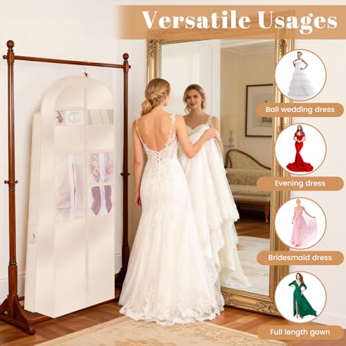 Upgraded Version 72" Wedding Dress Garment Bag Dress Bags for Gowns Bridal Dress Travel Bag with 12”Gusseted and Accessory Pockets for Wedding Dress, Puffy Gowns, Equipped with Shoulder Straps - size: 72 Inch