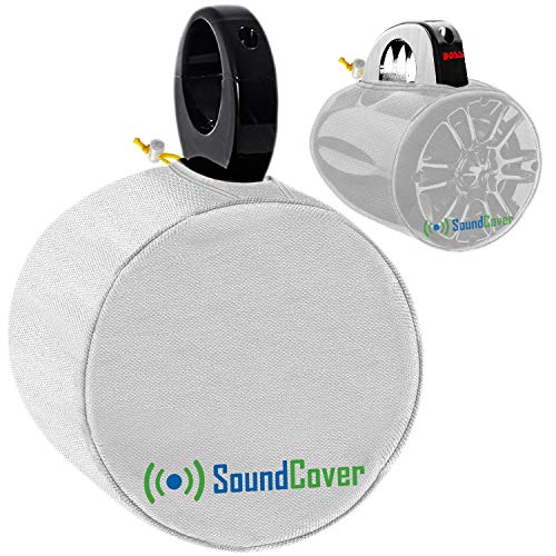 White 600D Marine Wake Tower Speaker Covers – Small (H 7.9" × W 7.9" × D 8.3") – Weather-Resistant Covers for Marine & ATV Speakers - color: White, size: SMALL