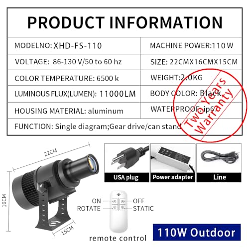 110W Custom GOBO P𝐫𝐨𝐣𝐞𝐜𝐭𝐨𝐫 Led Logo Lights Image for Store Business Outdoor and Indoor I𝐩𝟔𝟕 Waterproof with Remote Control (110, Watts)