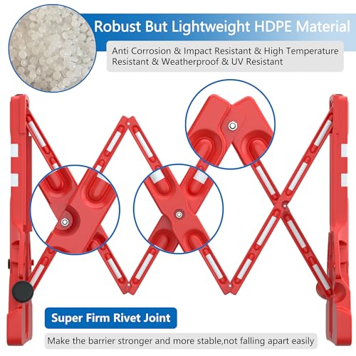 RELIANCER Expandable 7.41ft Safety Barricade,Retractable Security Barrier Water Filled Weighted Base,Adjustable Traffic Barricades,Outdoor Crowd Control Barriers,Driveway Isolation Gate,Garden Fence - color: Red