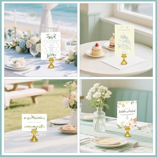 ERYTLLY 16 PK Place Card Holders 1.7 inches Table Card Holder Steel Card Holders for Weddings,Birthdays,Photos, Memo Notes, Restaurants (Gold) - color: Gold