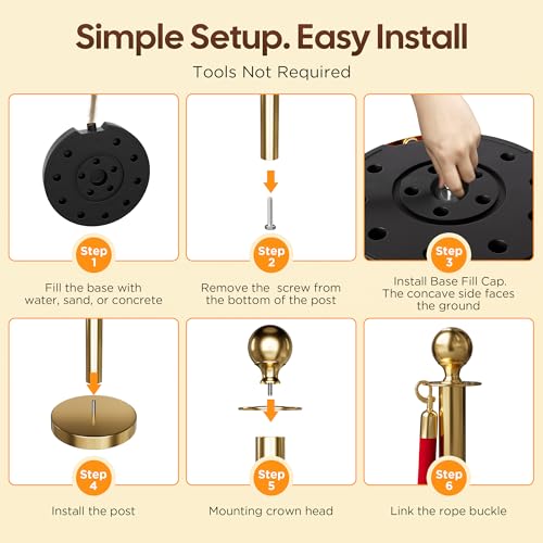 12 Pcs Gold Stanchions and Velvet Ropes Set, Stainless Steel Crowd Control Barriers, 8Pcs Red Carpet Ropes and Poles for Party Supplies,360 Photobooth,Prom,Birthday,Business,Wedding,Museums (2package) - color: Gold, size: 12pcs