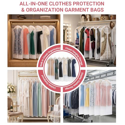 6 Pack Translucent Suit Garment Bag with Zipper 24" x 55" | Frosted PE Hanging Garment Covers, Dust-Proof Clothes Protector Bag for Travel, Dance Costumes, Dresses, Suits - Clear View - size: 24 × 55 in