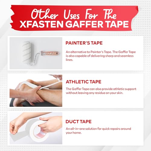 XFasten White Gaffers Tape 2 Inch x 30 Yards, Residue-Free Strong Adhesion (4-Pack 360-feet Total) Non-Reflective Cloth Matte White Tape for Walls, Cords, Bookbinding, Console, Photography - size: 2 Inches x 30 Yards (4-Pack 360-Feet)