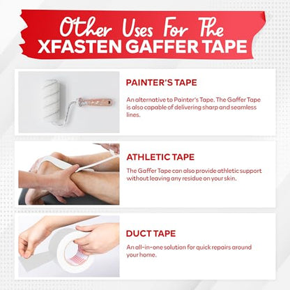 XFasten White Gaffers Tape 2 Inch x 30 Yards, Residue-Free Strong Adhesion (4-Pack 360-feet Total) Non-Reflective Cloth Matte White Tape for Walls, Cords, Bookbinding, Console, Photography - size: 2 Inches x 30 Yards (4-Pack 360-Feet)