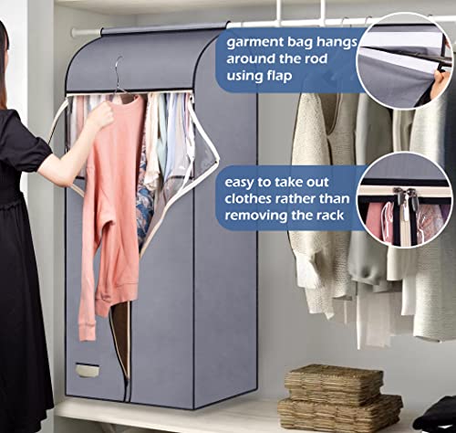 SLEEPING LAMB 60'' Hanging Garment Bags for Closet Storage Sealed Completely Jackets Coats Suits Clothes Rack Cover for Wardrobe with Clear PVC Window, 2 Packs, Grey (Hanging Rod Not Included) - size: 60 inches