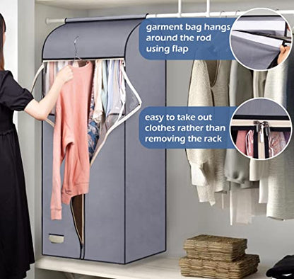 SLEEPING LAMB 60'' Hanging Garment Bags for Closet Storage Sealed Completely Jackets Coats Suits Clothes Rack Cover for Wardrobe with Clear PVC Window, 2 Packs, Grey (Hanging Rod Not Included) - size: 60 inches