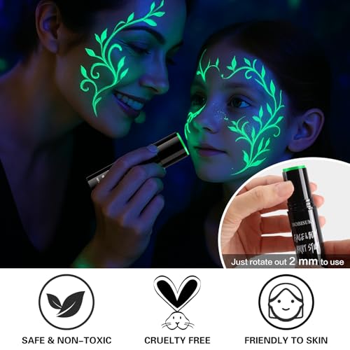 BOBISUKA Neon Green Face Paint Stick, Highly Pigmented Full Coverage Washable UV Glow Cream Face & Body Paint for Halloween Witch Skull Robot Alien Cosplay SFX, Sports Eye Black & Costume Party - color: Neon Green