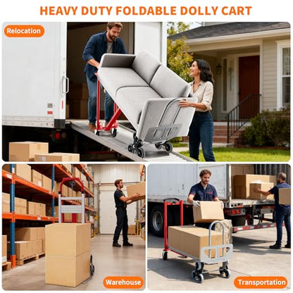 Heavy Duty Aluminum Hand Truck, 3-in-1 Convertible Folding Dolly Cart, Stair Climbing Hand Truck with Wheels, Industrial Platform Trolley for Warehouse, Home, Office & Transport Moving - color: Red+silver