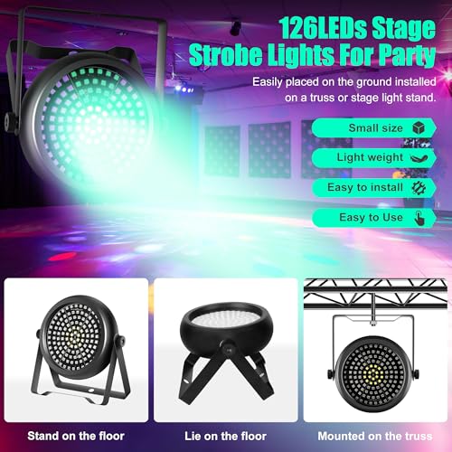 DJ Strobe Light,30W 126 LEDs RGB+W+UV 5IN1 Strobe Lights for Parties DJ Par Can Lights with Remote Control Sound Activated&Speed Control DJ Uplights for Birthday Party Halloween Festival - size: 1Pack Strobe Light