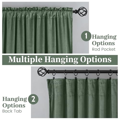 SimpleHome Sage Green Velvet Curtains 84 Inches for Living Room Rod Pocket | Luxury Blackout Velvet Curtains,Thermal Insulated 2 Panels Room Darkening Drapes,Velvet Bedroom Curtains,W52 x L84,2 Panels - color: Sage Green, size: 52"W x 84"L (Pack of 2)