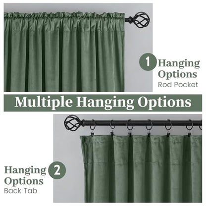SimpleHome Sage Green Velvet Curtains 84 Inches for Living Room Rod Pocket | Luxury Blackout Velvet Curtains,Thermal Insulated 2 Panels Room Darkening Drapes,Velvet Bedroom Curtains,W52 x L84,2 Panels - color: Sage Green, size: 52"W x 84"L (Pack of 2)