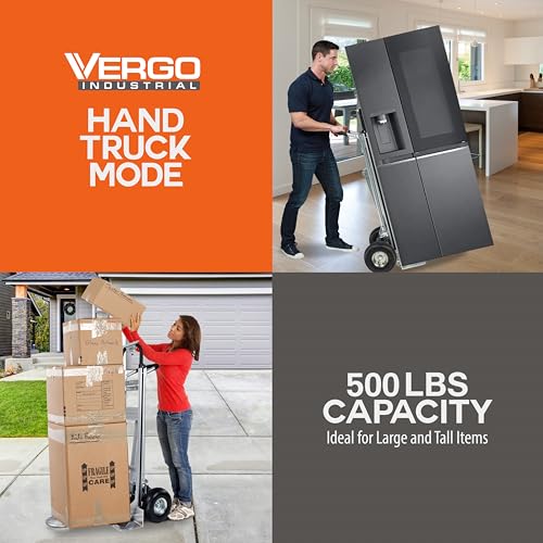 Vergo Industrial Convertible Hand Truck - AS7A2 Heavy Duty Aluminum 3 in 1 Dolly (750 lb Capacity) Lightweight Frame, Ergonomic Handle, Extendable Loop, Versatile Moving Dolly (3 Positions 53" High) - size: 3 Positions 53" High