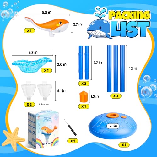 Standing Bubble Machine for Kids Outdoor, Whale Bubble Torch with Light Music Lamp, 47" Adjustable Height Automatic Bubble Blower Maker Tower Fountain for Party,Stand Up Outside Handheld Lanterns Toys